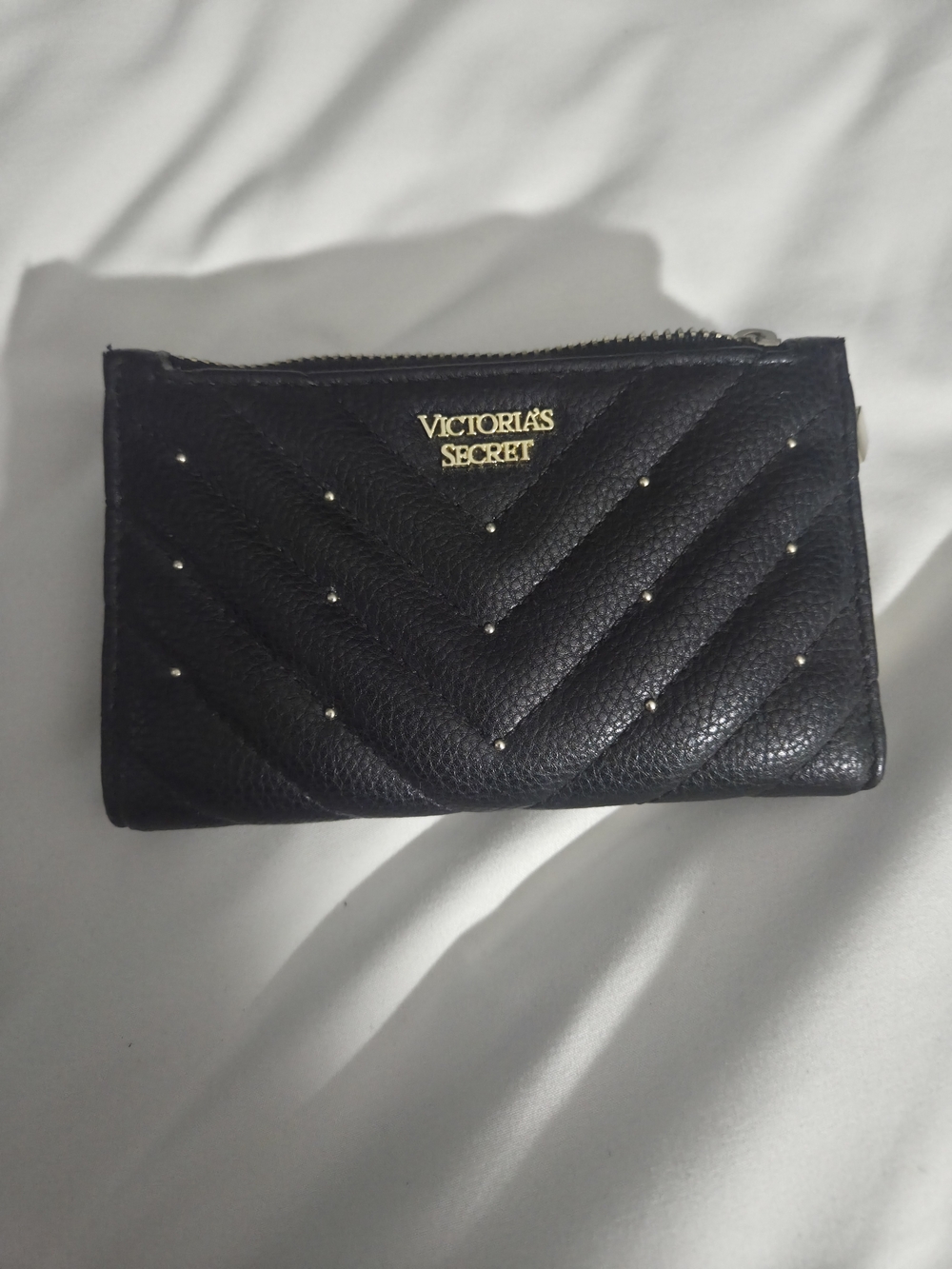 Victoria's Secret Black Quilted Mini Wallet with Gold Hardware